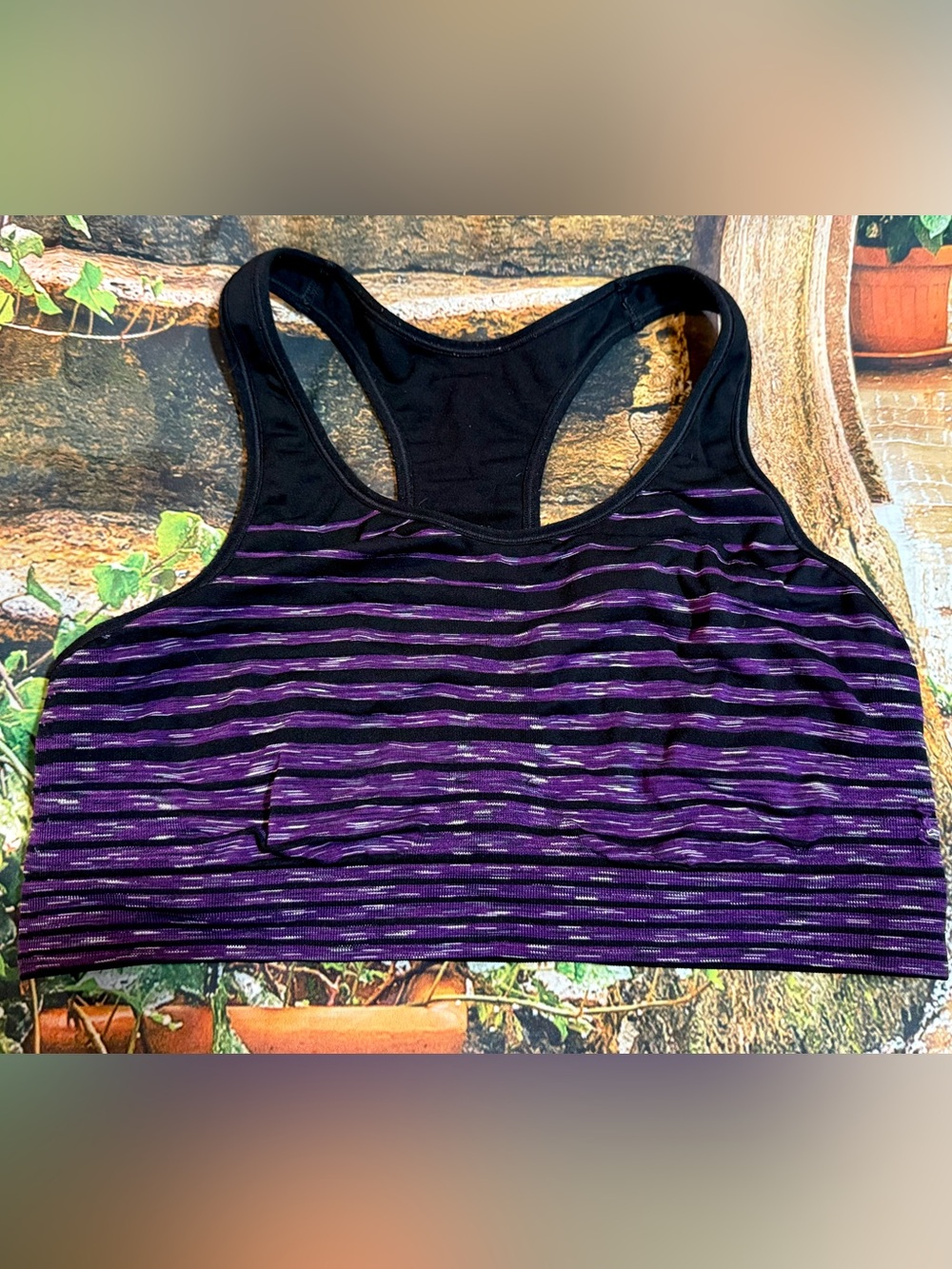 C9 by Champion Racerback Sports Bra with Purple and Black Glitch Stripe Size XXL